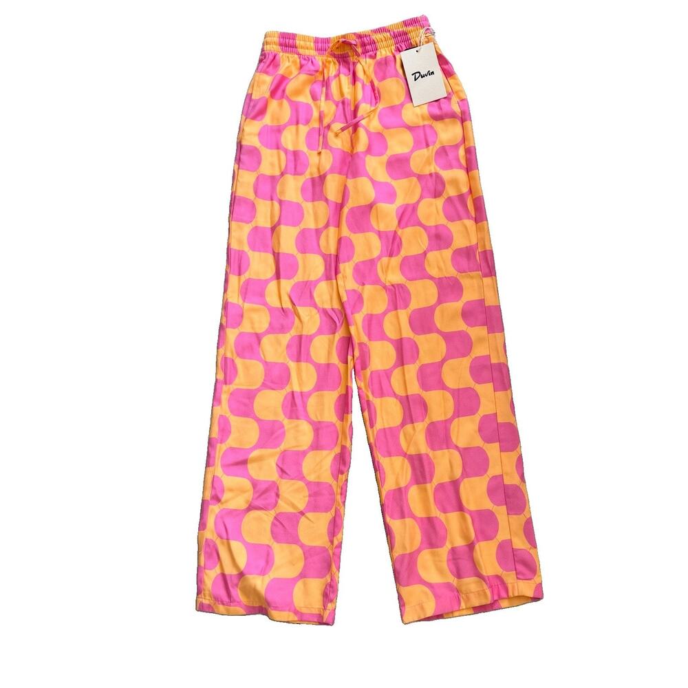 New Duvin Womens Golden Hour Pink Geometric Design Pants Lounge S NWT $73
